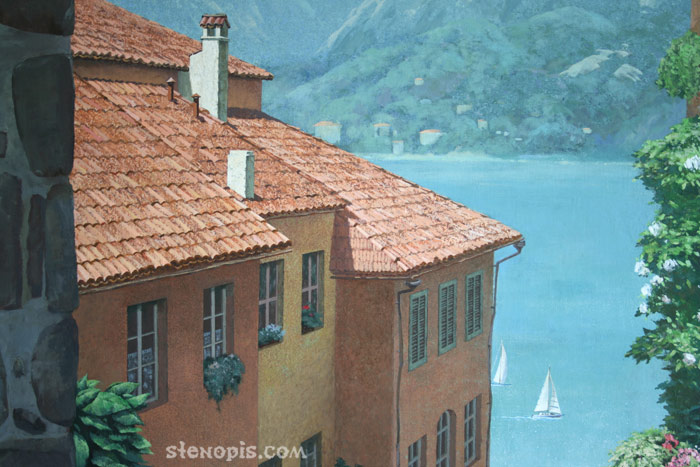 Вид на море и крыши в росписи Итальянская улочка