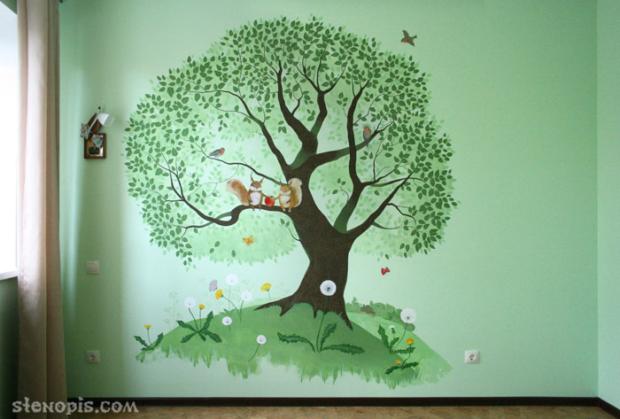 Художественная роспись стены в детской комнате, общий вид