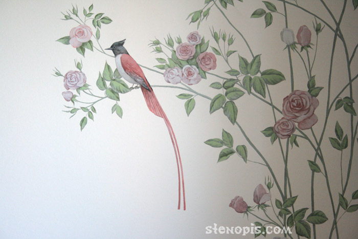 Роспись стен в СПб. Цветы и птицы